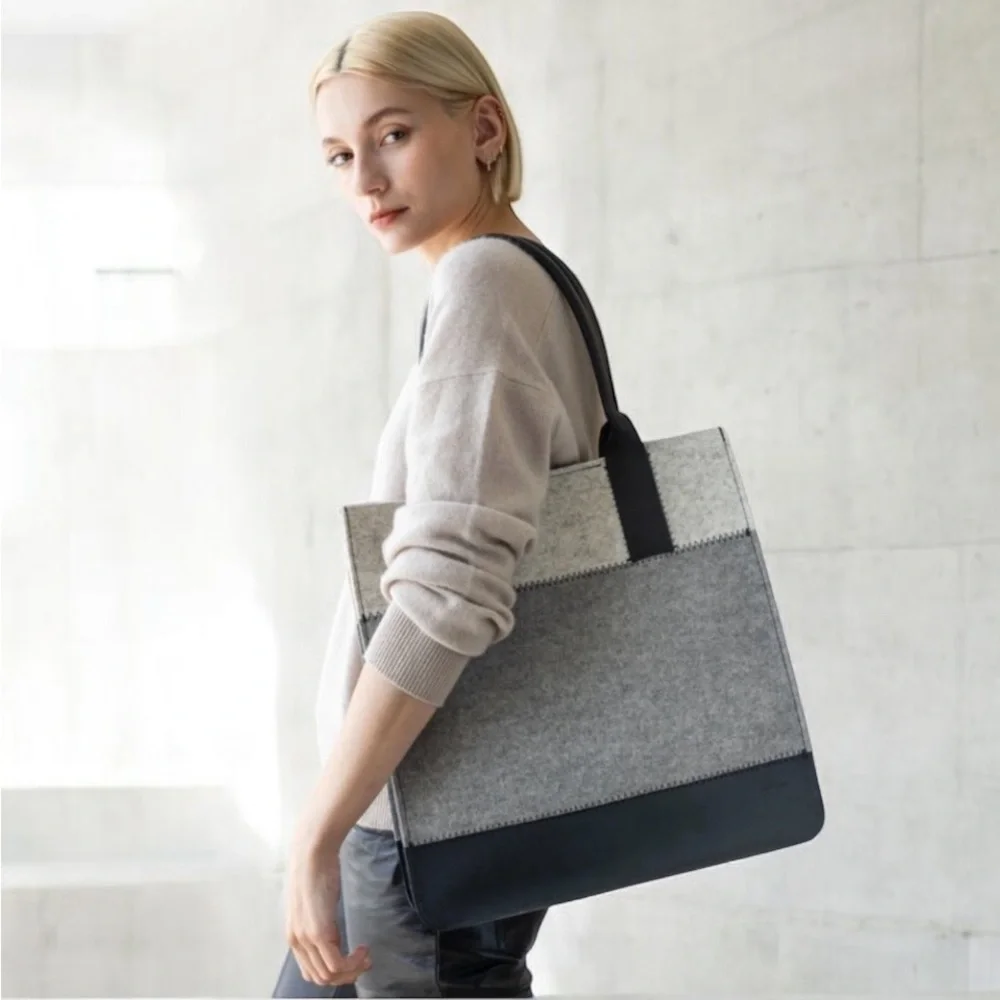 NEW! GRAF LANTZ JAUNT MERINO WOOL FELT TOTE GRANITE/BLACK